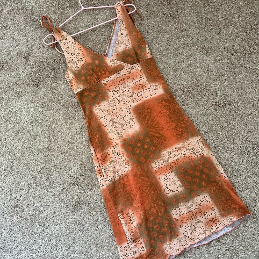Vintage Whisper Orange 90s/Y2K Print Dress | Size L
